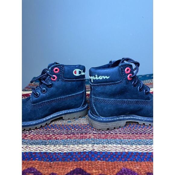 Timberland X Champion Black Suede Lace Up Ankle Boot Kids Size 5 - Picture 7 of 9